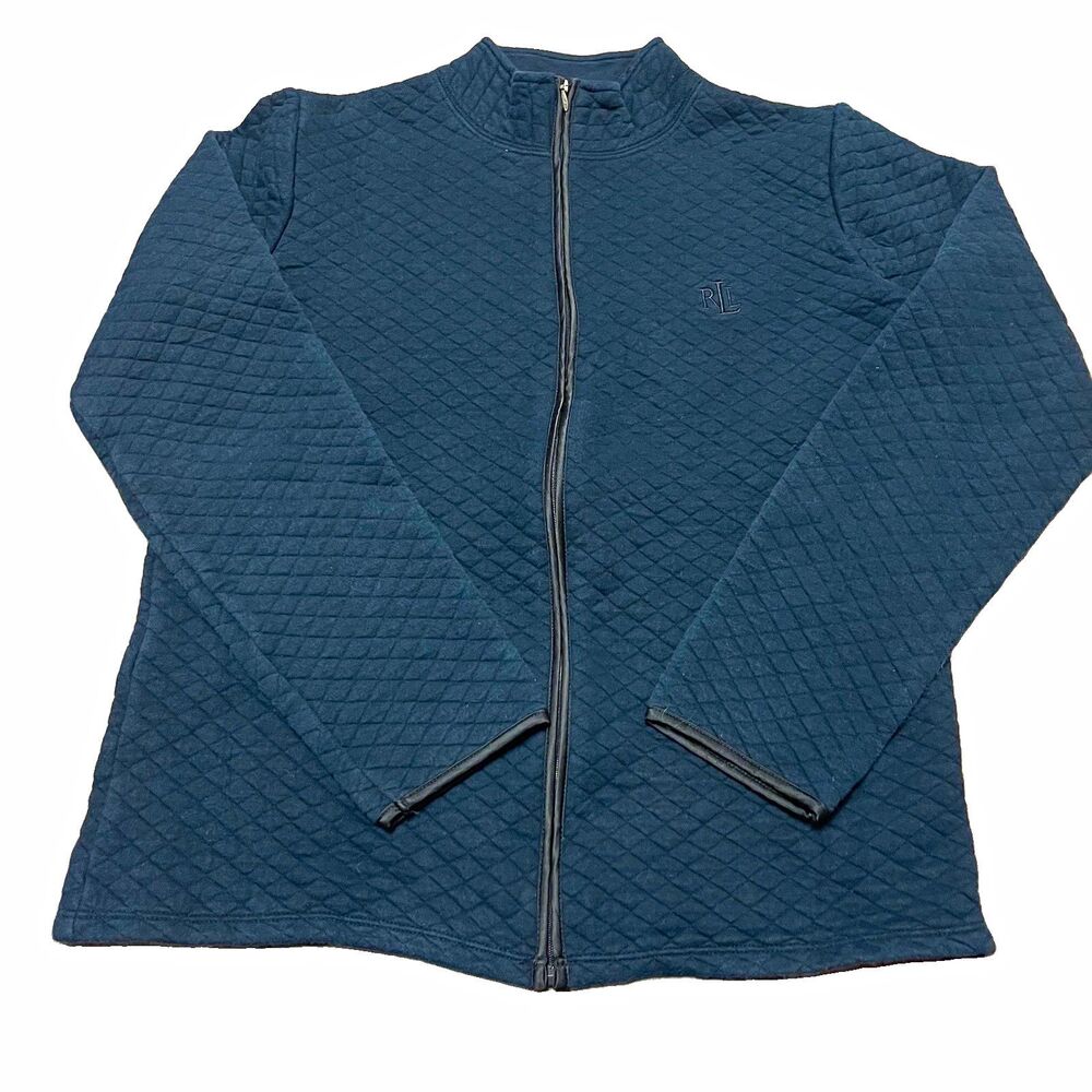 Lauren Ralph Lauren Womens Diamond Quilted Full Zip Track Jacket Small Black